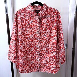 WESTBOUND Red Floral 3/4 Sleeve Wrinkle Free Button Down Shirt Blouse - size XL